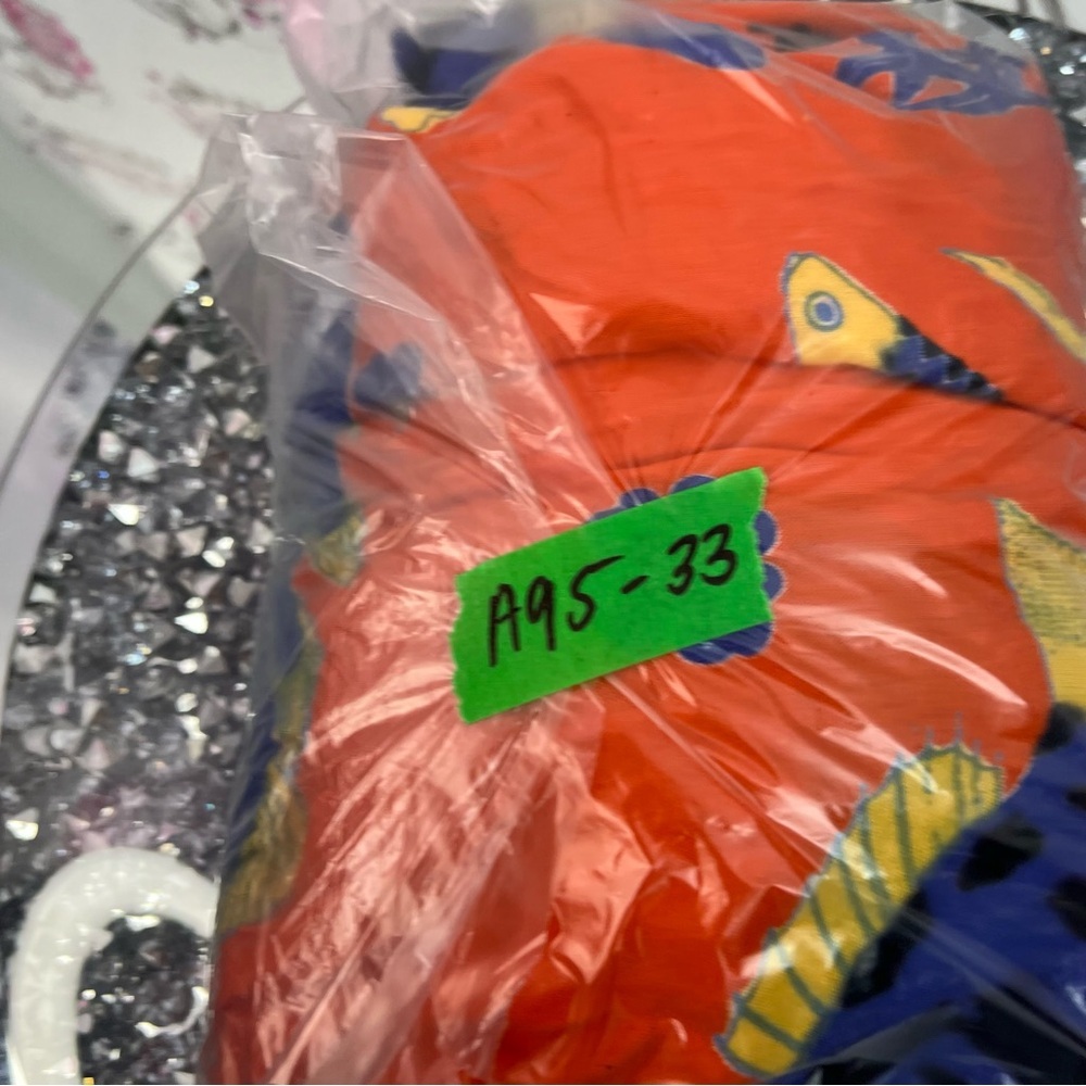 Scarf wrap fish Vibrant Orange Rayon Tapestry with Yellow & Blue Fish Print - Picture 8 of 8